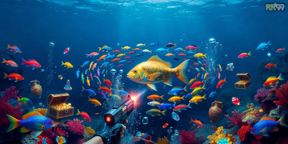 Hình minh họa trò chơi bắn cá vàng 69vn với đồ họa sống động dưới đại dương