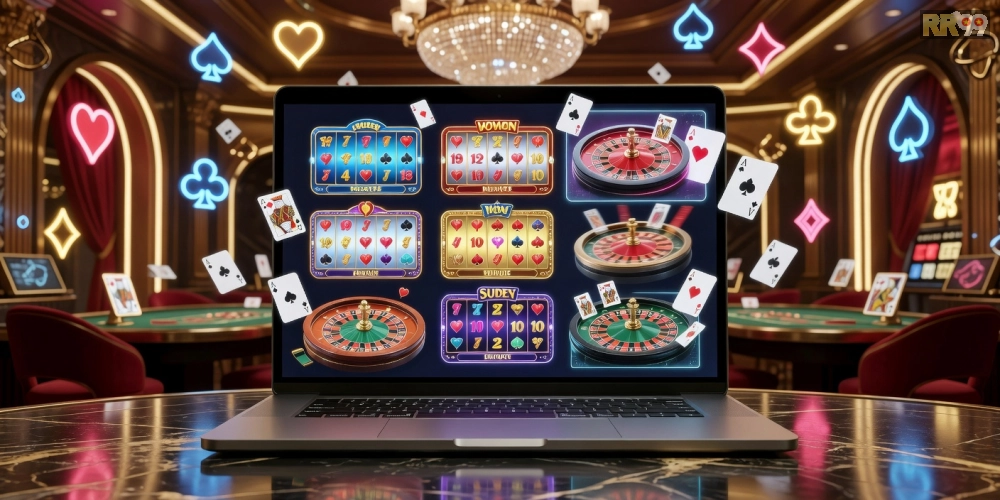 Minh họa giao diện casino 69vn hiện đại với trò chơi slot đa dạng