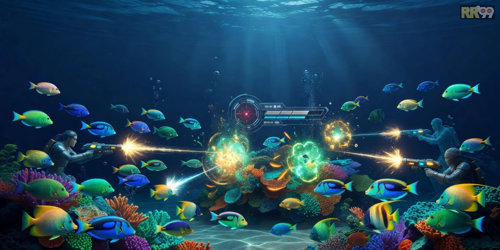 Hình minh họa giao diện game bắn cá online 69vn với cá đa dạng và hiệu ứng sống động