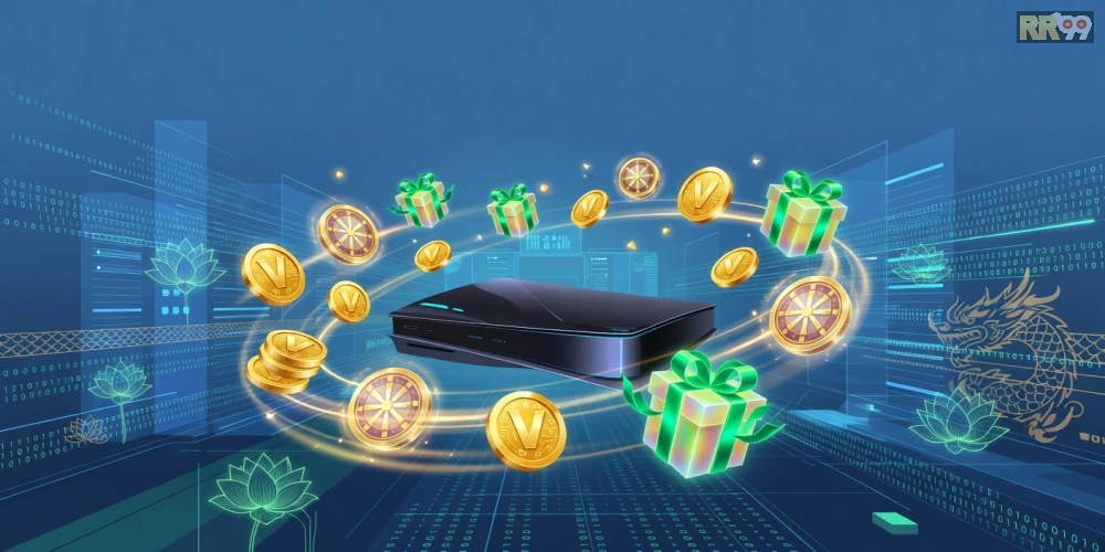 Minh họa khái niệm game khuyến mãi 69vn với các biểu tượng bonus hấp dẫn và giao diện nền tảng